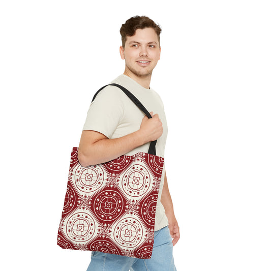 Red and White Peranakan Tile Tote Bag